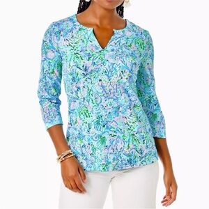 NWOT Lilly Pulitzer UPF 50+ Karina ChillyLilly Surf Blue Soleil It On Me Top XL
